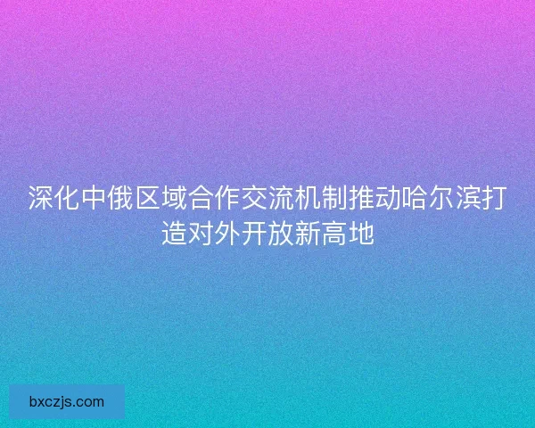 深化中俄区域合作交流机制推动哈尔滨打造对外开放新高地